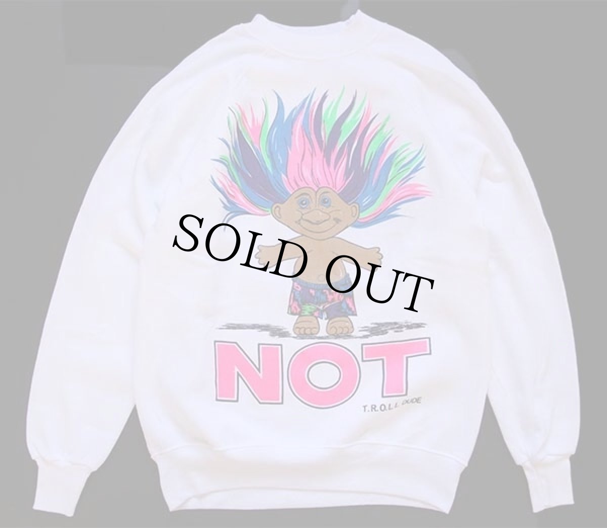 画像1: 90s USA製 Hanes NOT T.R.O.L.L.DUDE トロール 蛍光プリント スウェット 白 S (1)