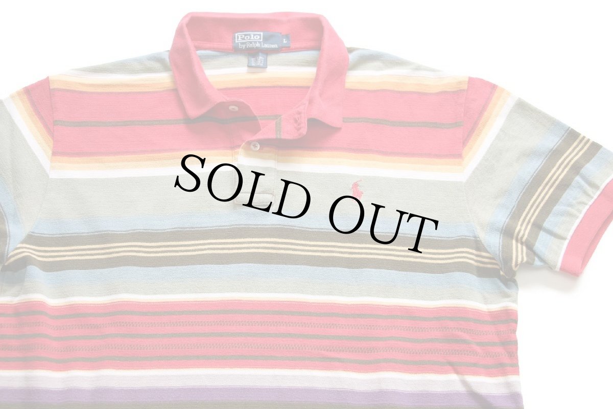 画像3: 00s ポロ ラルフローレン ラグ柄 コットン 鹿の子 ポロシャツ L (3)