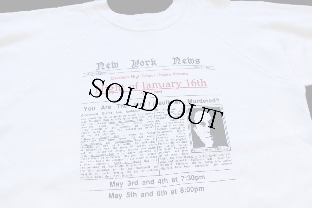 画像3: 80s New York News DEERFIELD HIGH SCHOOL SPRING PLAY 1989 両面プリント スウェット 白 (3)