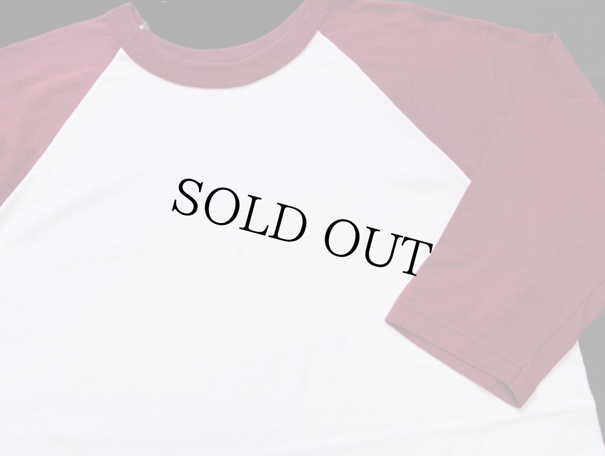 画像3: 80s USA製 RUSSELLラッセル 無地 七分袖 ラグランTシャツ 白×バーガンディ L (3)