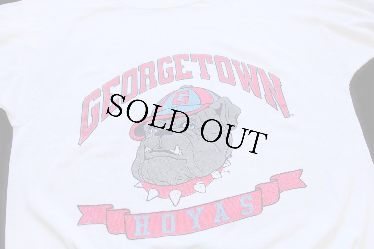 画像3: 90s USA製 GEORGETOWN HOYAS ブルドッグ マスコット 蛍光プリント スウェット ボロ 白 L (3)
