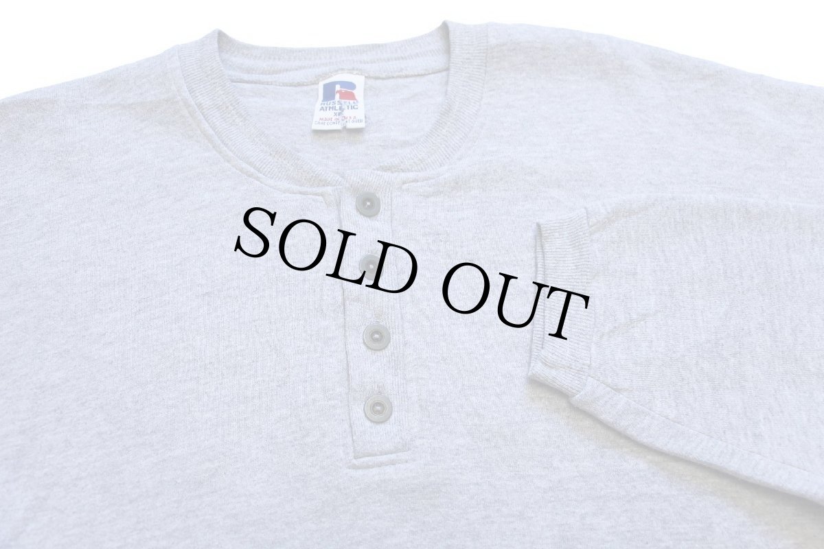 画像3: 90s USA製 RUSSELLラッセル 無地 ヘンリーネック スウェット 杢グレー XL (3)