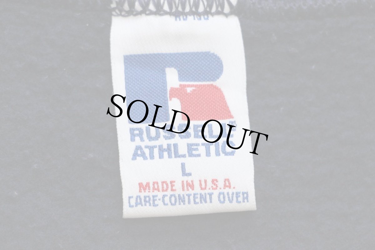 画像4: 90s USA製 RUSSELLラッセル 無地 ハイネック ハーフジップ スウェット 紺 L★ブランク (4)