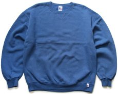 画像1: 90s メキシコ製 RUSSELLラッセル 無地 前V スウェット 薄青 L★ブランク (1)