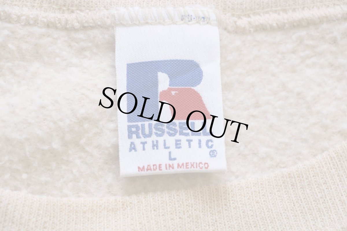 画像4: 90s メキシコ製 RUSSELLラッセル 無地 前V スウェット カーキ L★ブランク (4)