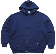 画像1: 90s USA製 RUSSELLラッセル 無地 スウェット ジップパーカー 紺 XXL★特大 フーディー ブランク (1)