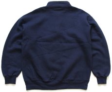 画像2: 90s USA製 RUSSELLラッセル 無地 ハイネック ハーフジップ スウェット 紺 L★ブランク (2)