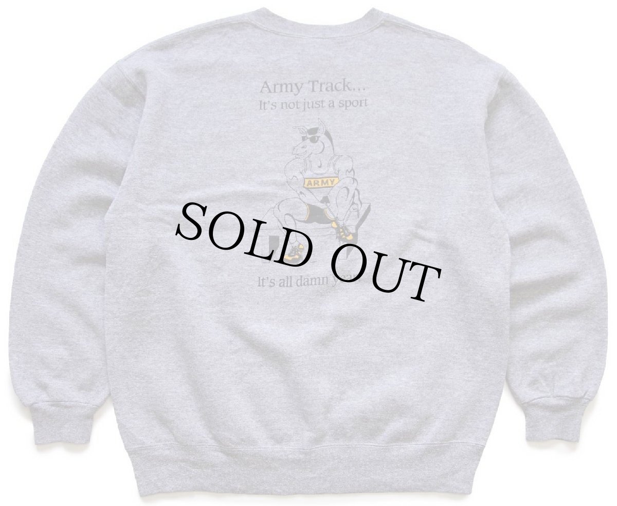 画像2: 90s USA製 RUSSELLラッセル ARMY TRACK 両面プリント 前V スウェット 杢グレー XL (2)