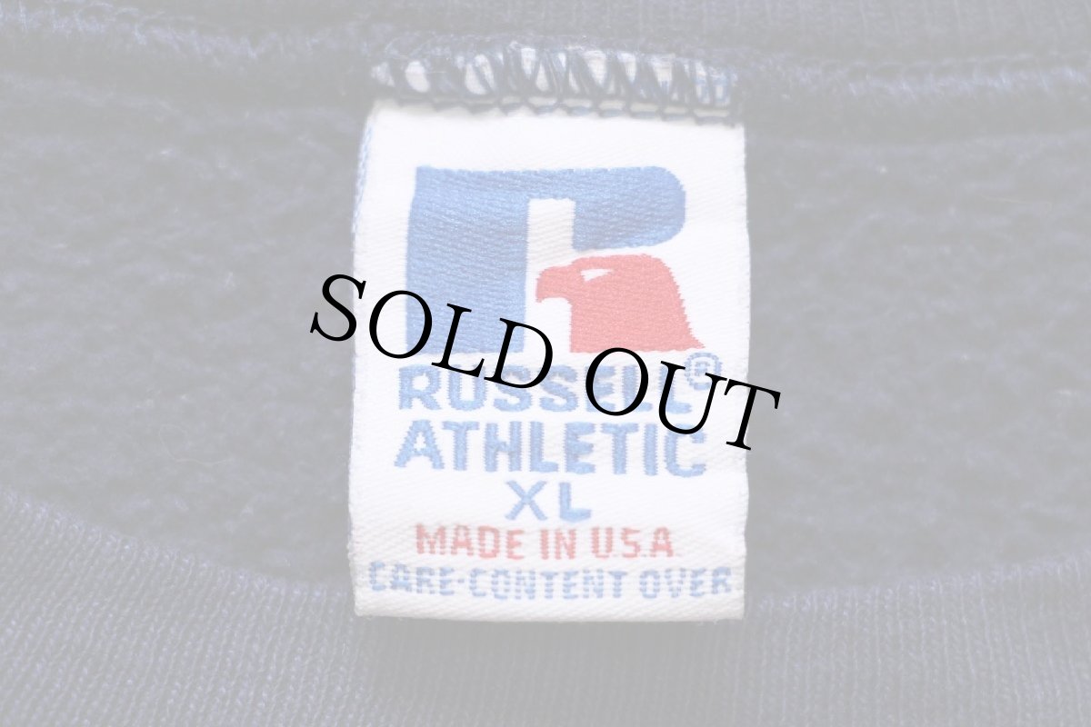 画像4: 90s USA製 RUSSELLラッセル PENN STATE ひび割れプリント 前V スウェット ペンキ飛び 紺 XL (4)