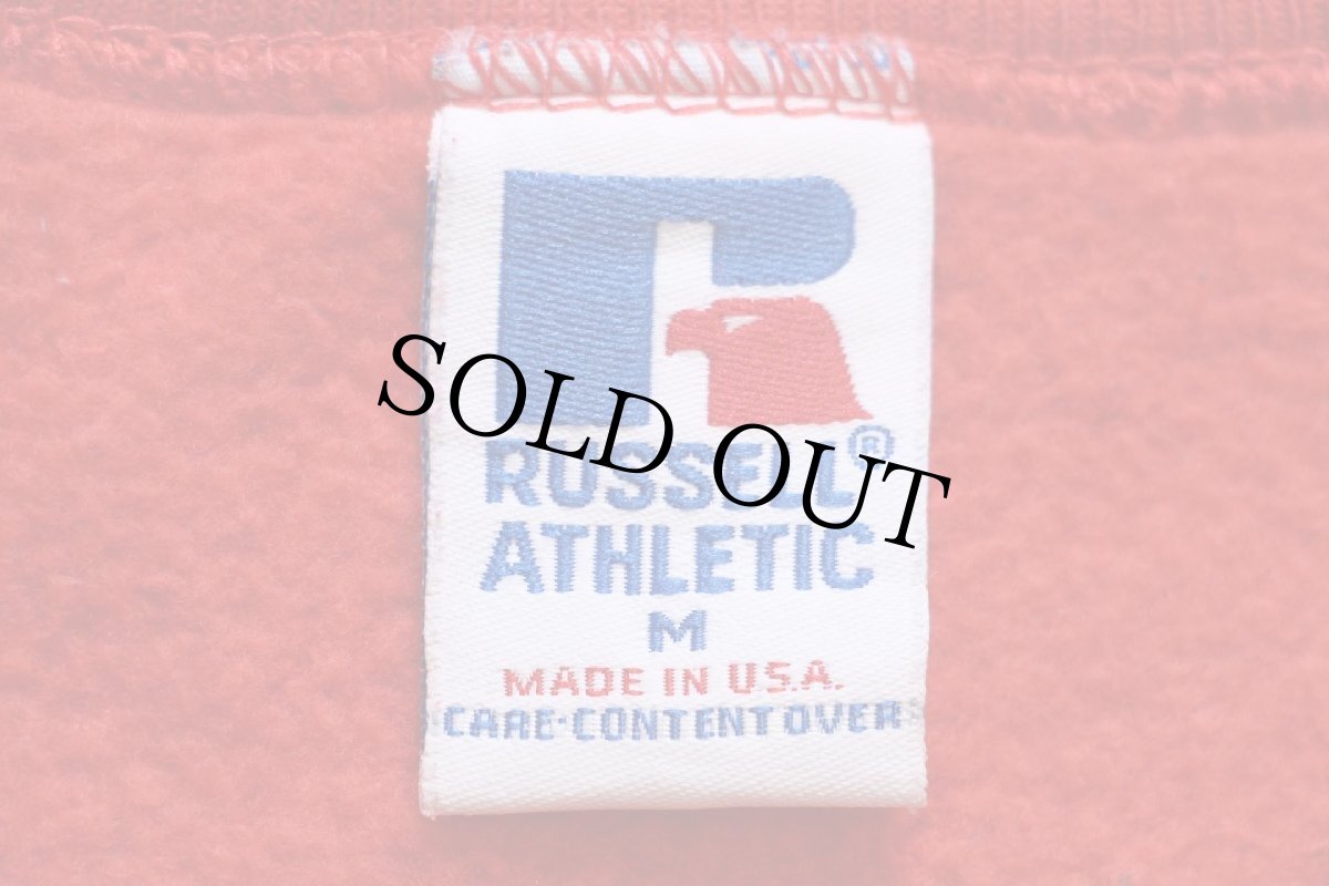 画像4: 90s USA製 RUSSELLラッセル 無地 前V スウェット 赤 M★ブランク (4)