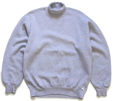 画像1: 90s USA製 RUSSELLラッセル 無地 タートルネック 前V スウェット 杢グレー M★ブランク (1)