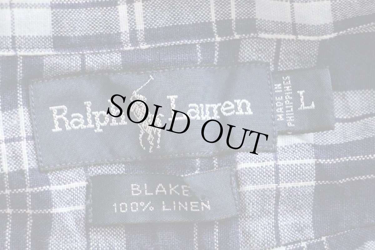 画像4: 00s ラルフローレン BLAKE タータンチェック ポケット付き ボタンダウン リネンシャツ L (4)