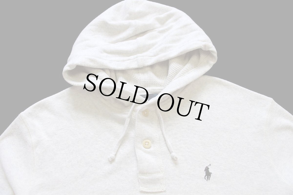 画像3: 00s ポロ ラルフローレン ワンポイント ヘンリーネック フード裏サーマル コットン カットソー パーカー オートミール S★スウェット (3)