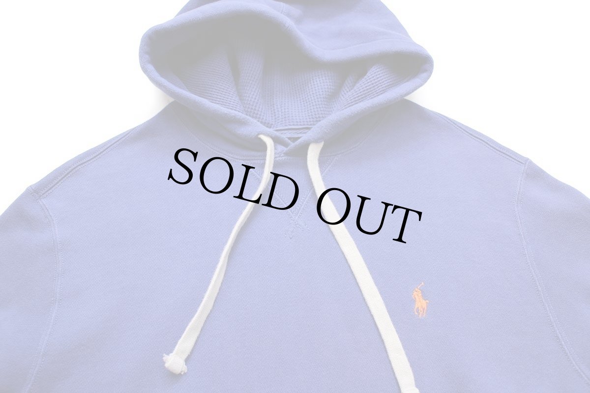 画像3: 00s ポロ ラルフローレン ワンポイント フード裏サーマル 前V スウェットパーカー 青 M (3)