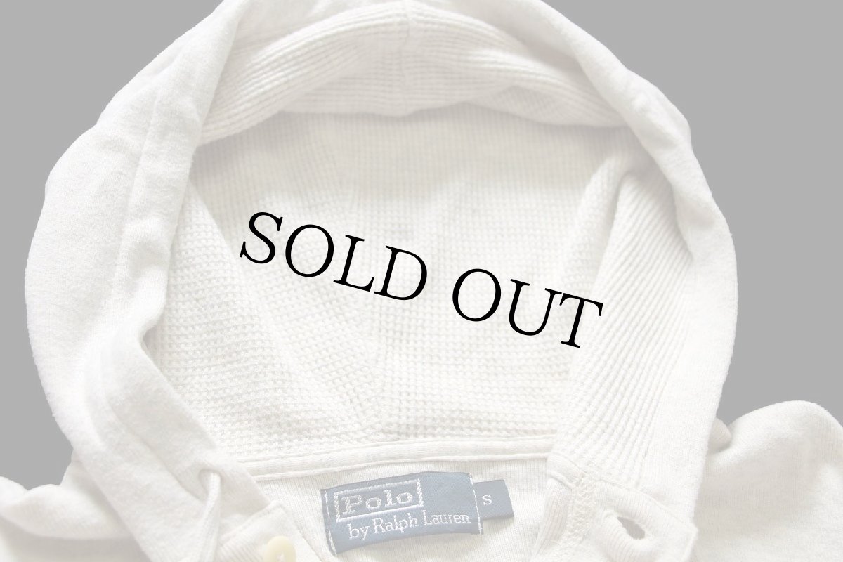 画像5: 00s ポロ ラルフローレン ワンポイント ヘンリーネック フード裏サーマル コットン カットソー パーカー オートミール S★スウェット (5)