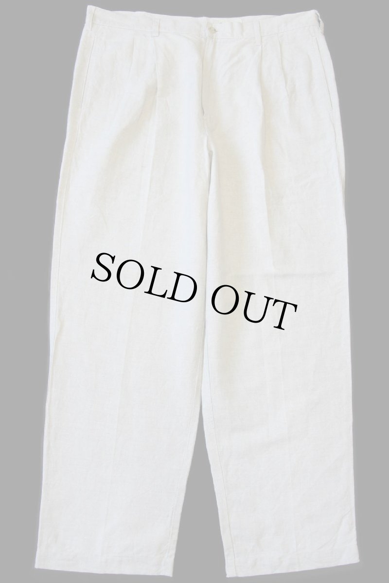 画像2: 90s EddieBauerエディーバウアー ツータック スラックス リネン×コットンパンツ ベージュ w38 L30 (2)