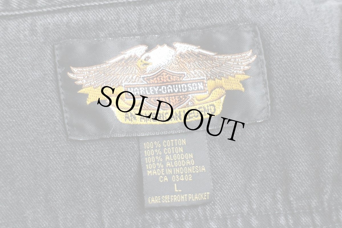 画像5: 00s HARLEY-DAVIDSON ハーレー ダビッドソン ロゴ刺繍 ブラック デニムシャツ L (5)