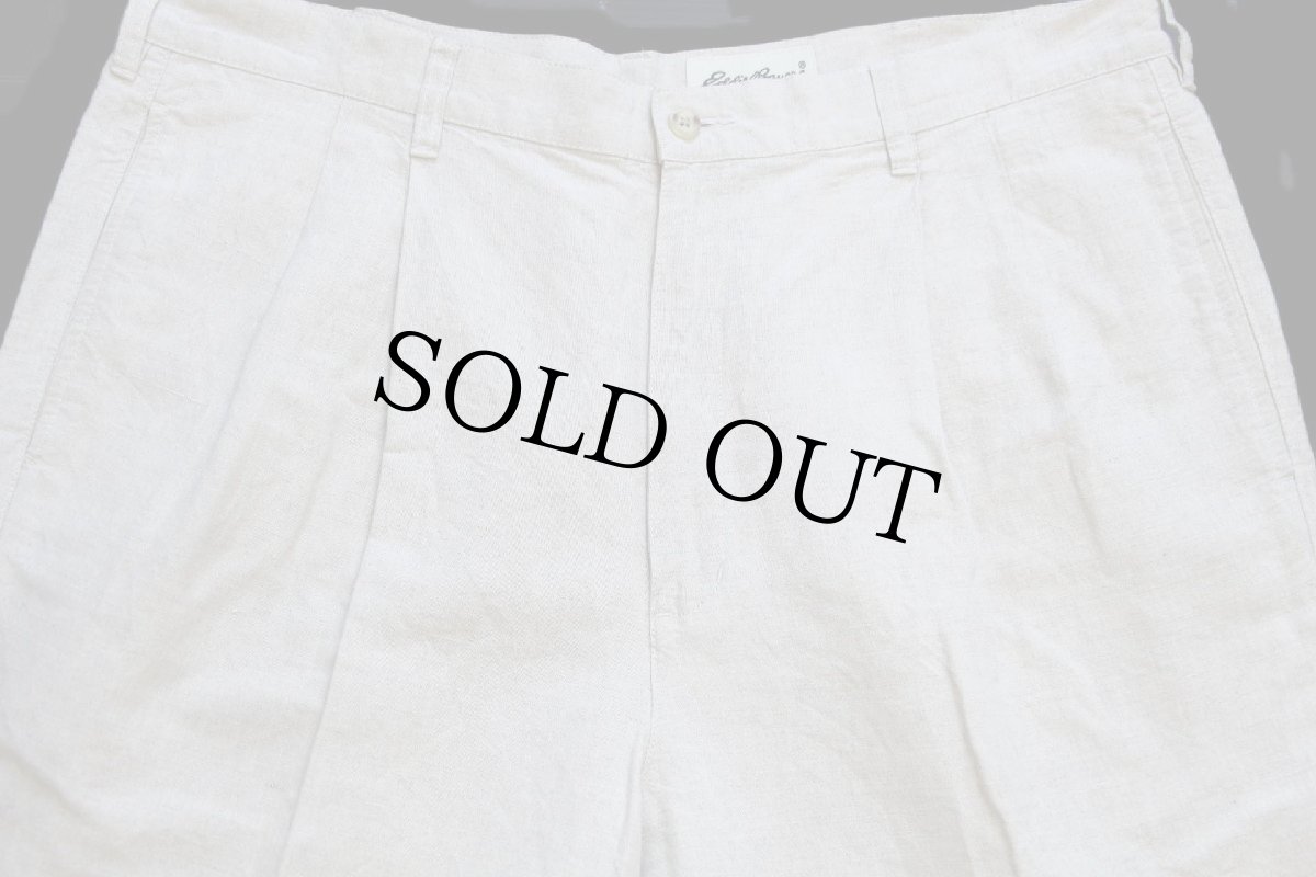画像4: 90s EddieBauerエディーバウアー ツータック スラックス リネン×コットンパンツ ベージュ w38 L30 (4)