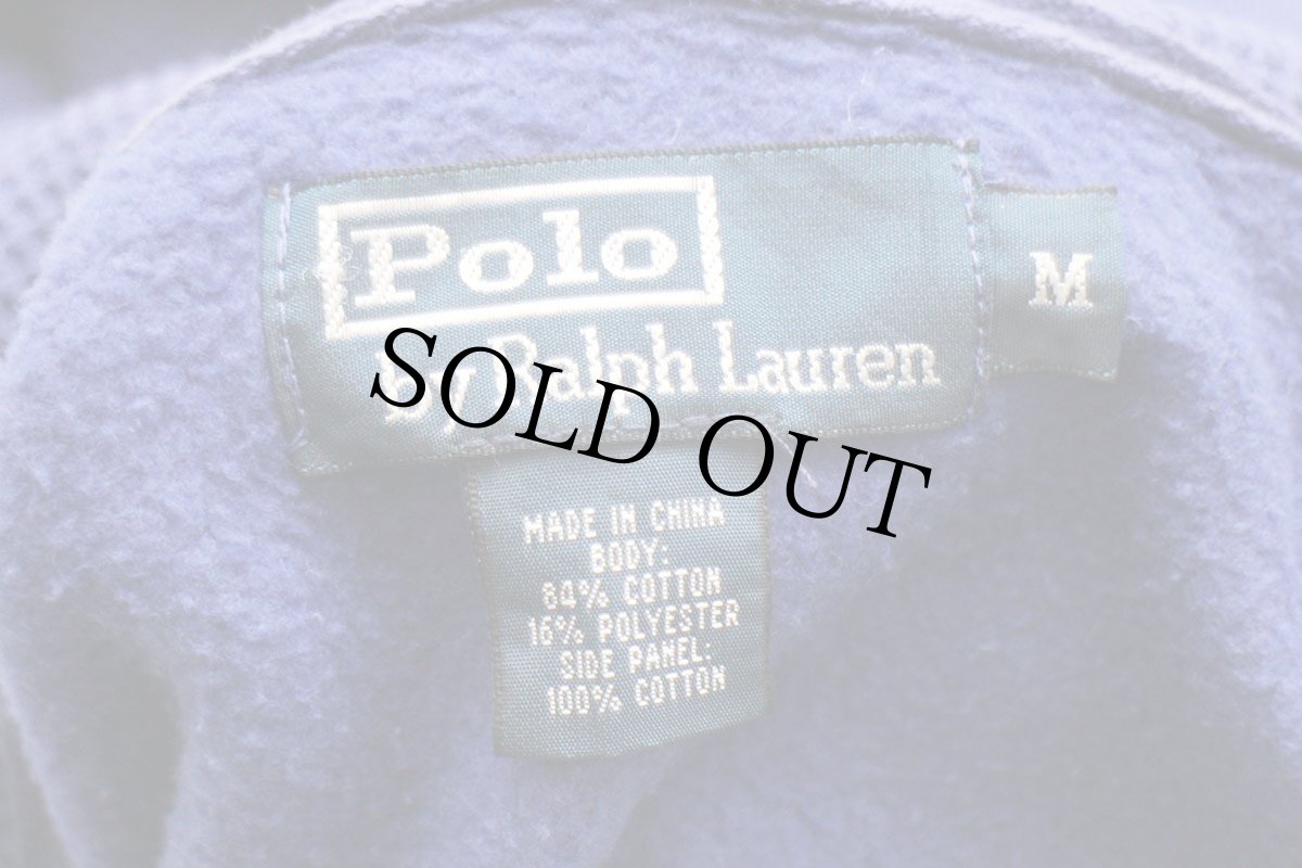 画像4: 00s ポロ ラルフローレン ワンポイント フード裏サーマル 前V スウェットパーカー 青 M (4)