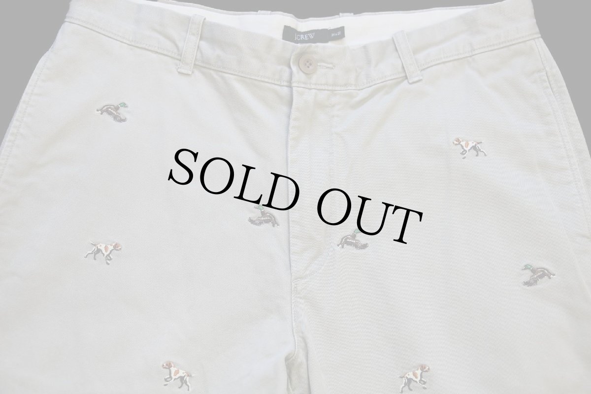 画像4: 00s J.CREW カモ ドッグ 刺繍 総柄 コットン チノパン グレーベージュ w34 (4)