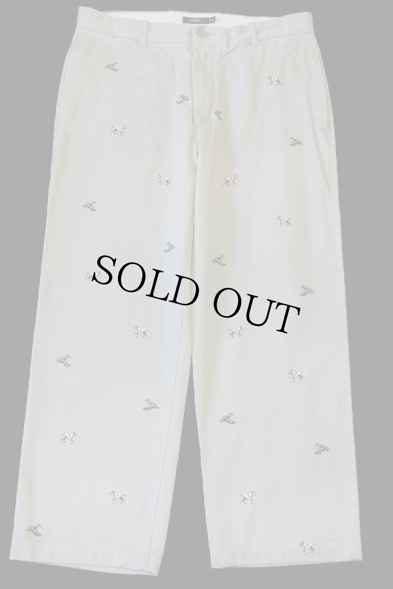 画像2: 00s J.CREW カモ ドッグ 刺繍 総柄 コットン チノパン グレーベージュ w34 (2)