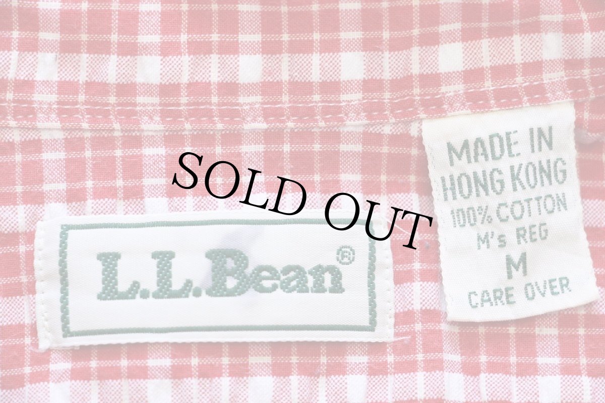 画像4: 90s L.L.Bean チェック ボタンダウン コットン シアサッカーシャツ 赤×白 M (4)