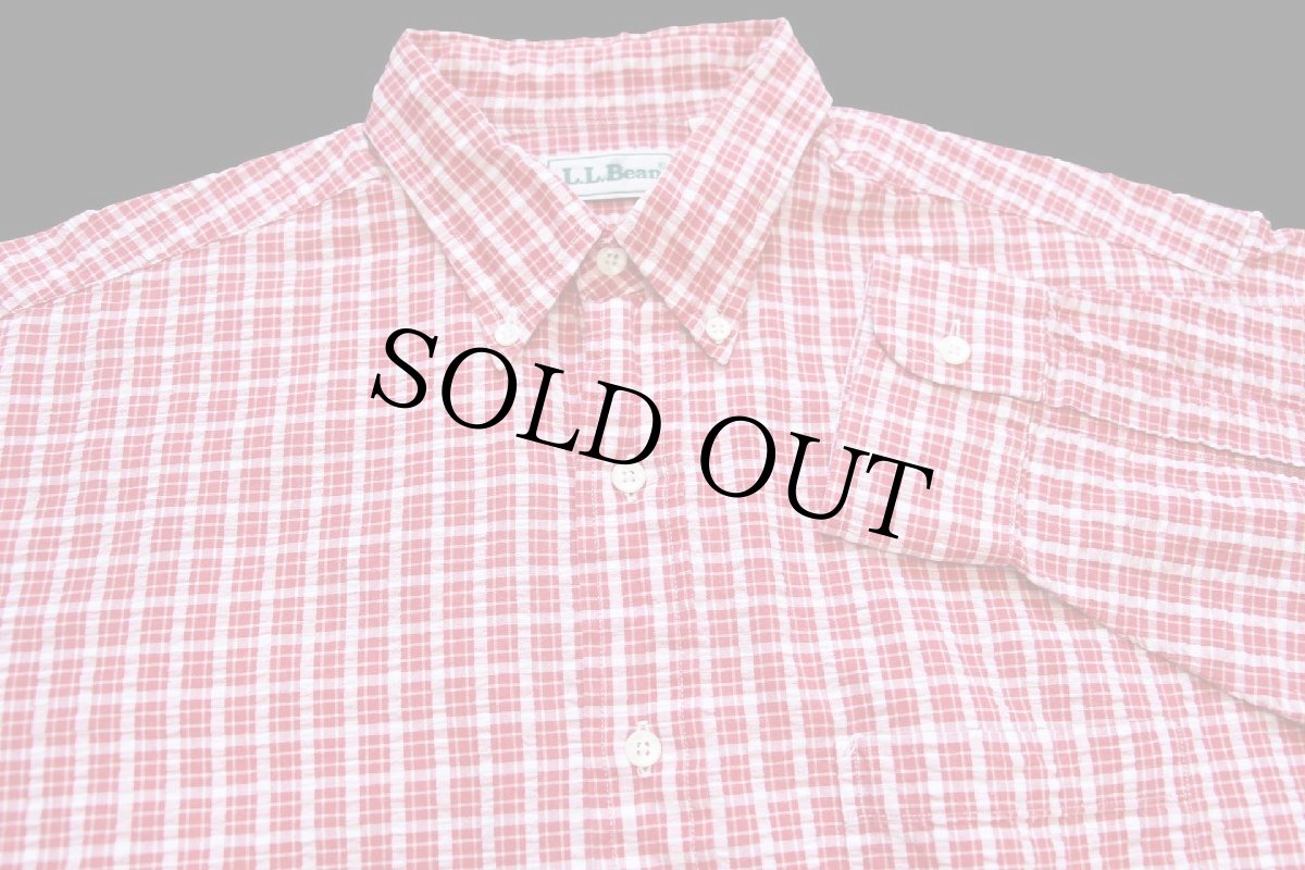 画像3: 90s L.L.Bean チェック ボタンダウン コットン シアサッカーシャツ 赤×白 M (3)