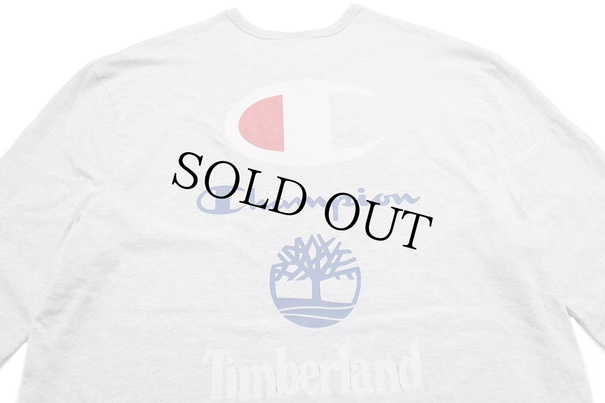 画像4: Championチャンピオン×Timberlandティンバーランド ビッグロゴ コットン 長袖Tシャツ 杢グレー 2XL★特大 (4)