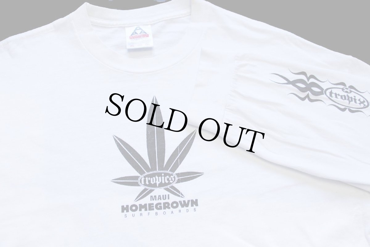 画像3: 00s メキシコ製 tropics MAUI HOMEGROWN SURFBOARDS ガンジャ 両面&袖プリント コットン 長袖Tシャツ 白 2XL★特大 (3)