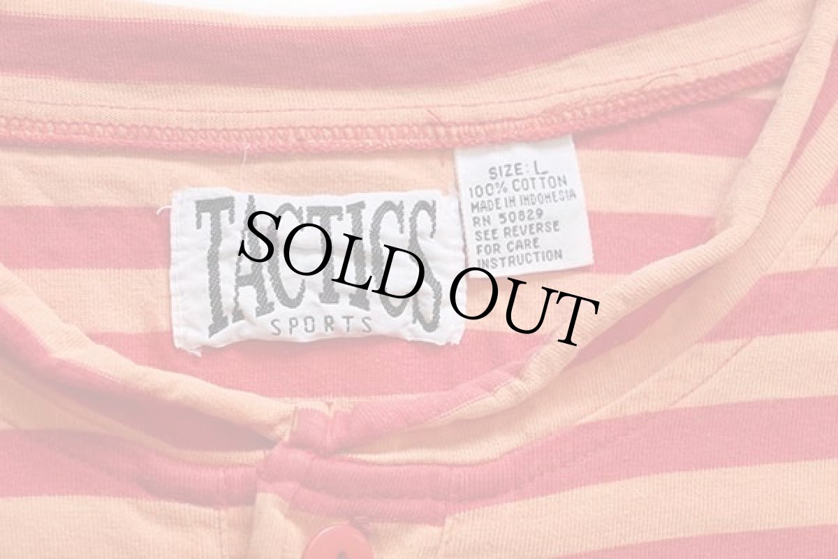 画像4: 90s TACTICS ボーダー ロール＆ヘンリーネック コットンTシャツ 赤×オレンジ L (4)