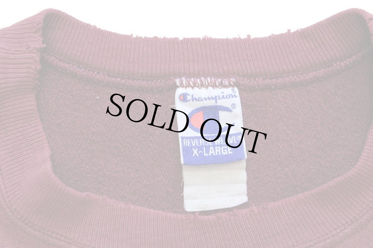 画像4: 00s Championチャンピオン UNIVERSITY OF MASSACHUSETTS リバースウィーブ スウェット バーガンディ フェード XL (4)