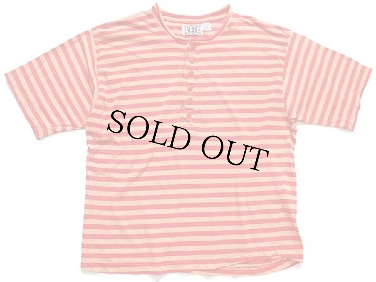 画像2: 90s TACTICS ボーダー ロール＆ヘンリーネック コットンTシャツ 赤×オレンジ L (2)