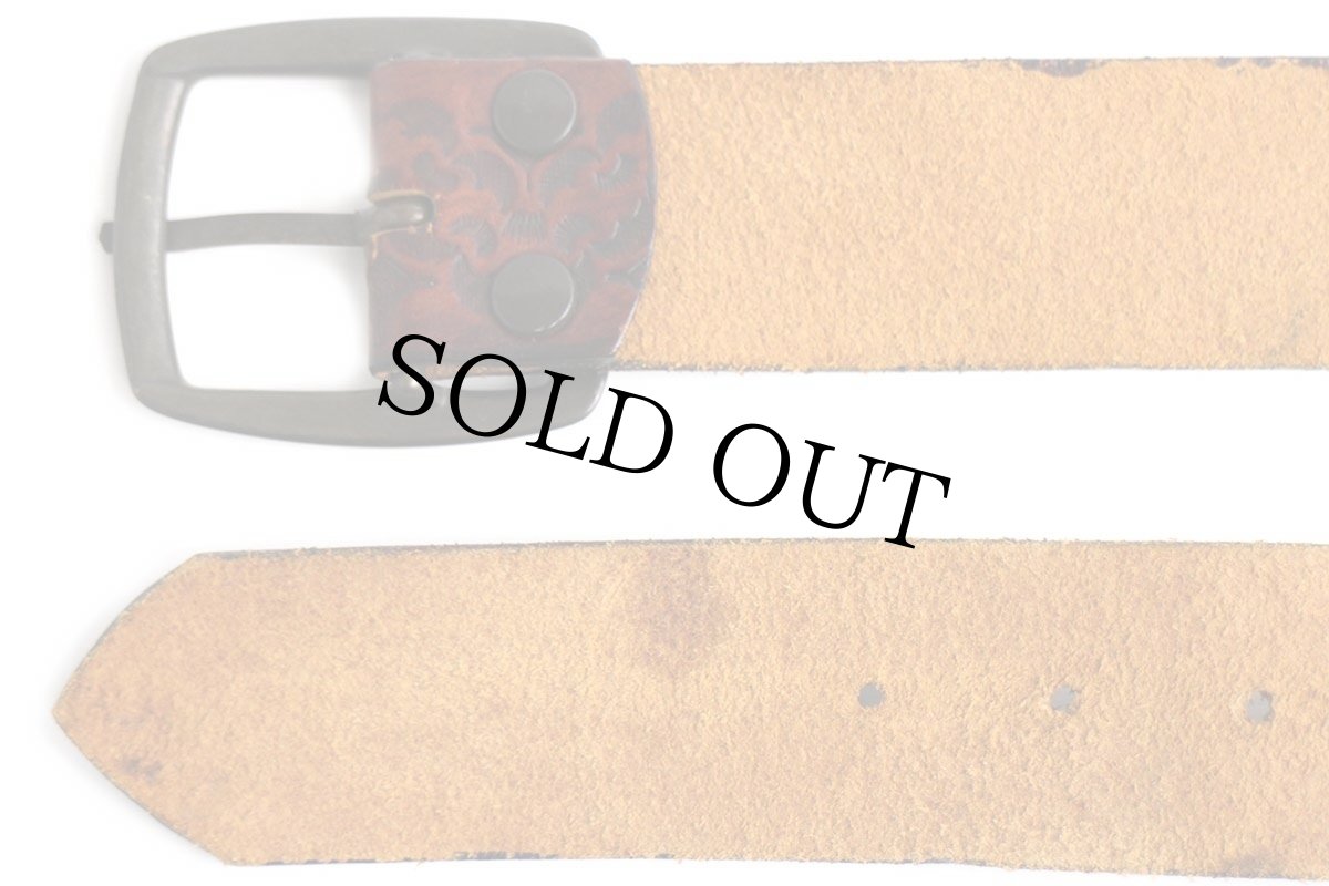 画像3: 80s USA製 UNKNOWN カービング トップグレイン カウハイド レザーベルト 茶 32 (3)