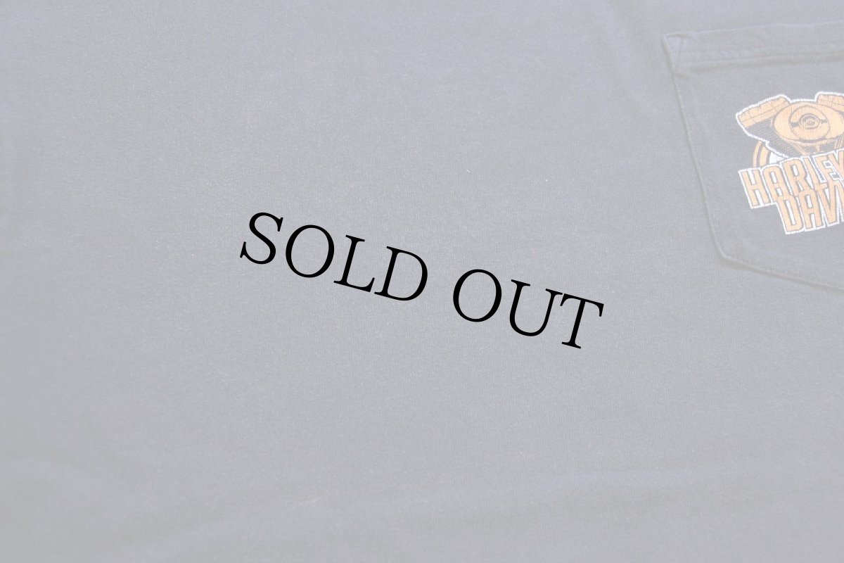 画像8: HARLEY-DAVIDSON MOTORCYCLES ハーレー ダビッドソン エンジン ロゴ BARNETT 両面&袖プリント コットン ポケット付き 長袖Tシャツ 黒 L (8)