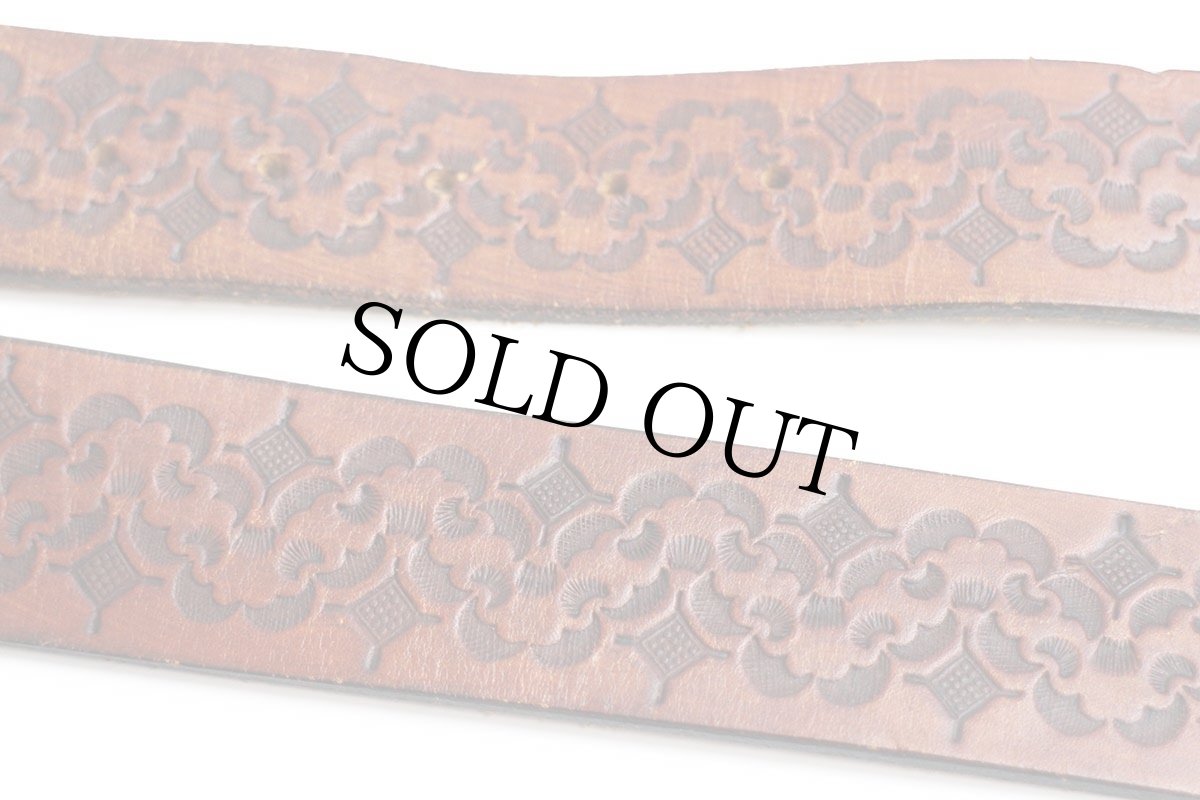 画像5: 80s USA製 UNKNOWN カービング トップグレイン カウハイド レザーベルト 茶 32 (5)