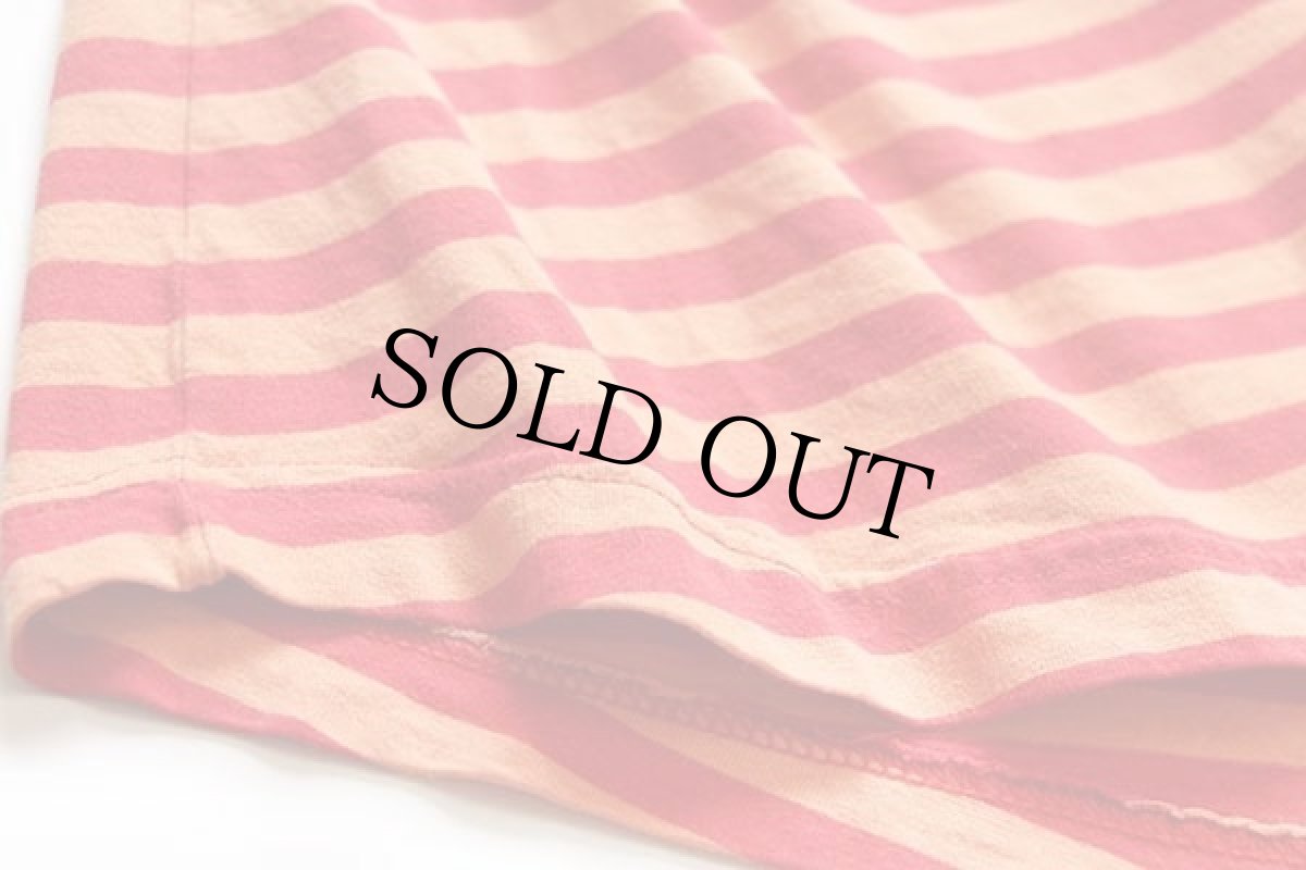 画像6: 90s TACTICS ボーダー ロール＆ヘンリーネック コットンTシャツ 赤×オレンジ L (6)