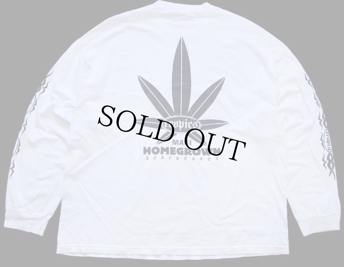 画像2: 00s メキシコ製 tropics MAUI HOMEGROWN SURFBOARDS ガンジャ 両面&袖プリント コットン 長袖Tシャツ 白 2XL★特大 (2)