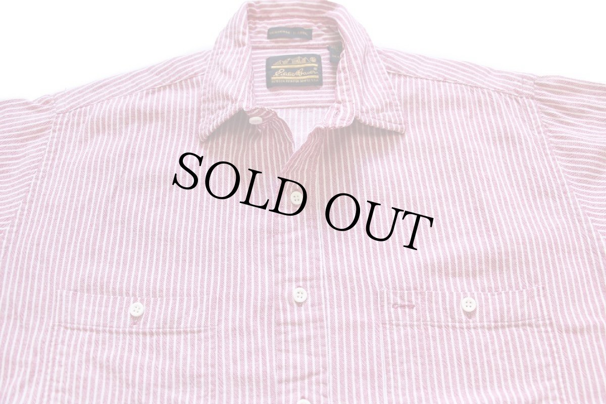 画像3: 80s EddieBauerエディーバウアー BAINBRIDGE FLANNEL ストライプ コットン ライト フランネルシャツ 赤×白 M (3)