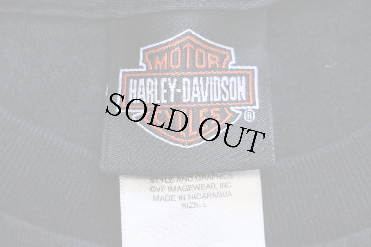 画像4: HARLEY-DAVIDSON MOTORCYCLES ハーレー ダビッドソン エンジン ロゴ BARNETT 両面&袖プリント コットン ポケット付き 長袖Tシャツ 黒 L (4)