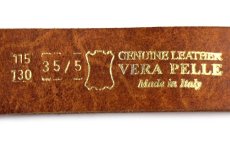 画像4: イタリア製 UNKNOWN カービング VERA PELLE レザーベルト 茶 35/5 (4)