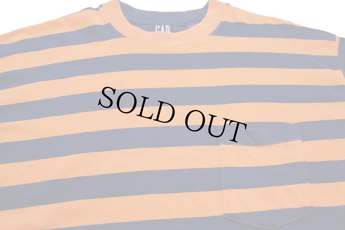 画像3: 90s USA製 GAPギャップ 太ボーダー コットン ポケット付き 長袖Tシャツ オレンジ×紺 L (3)