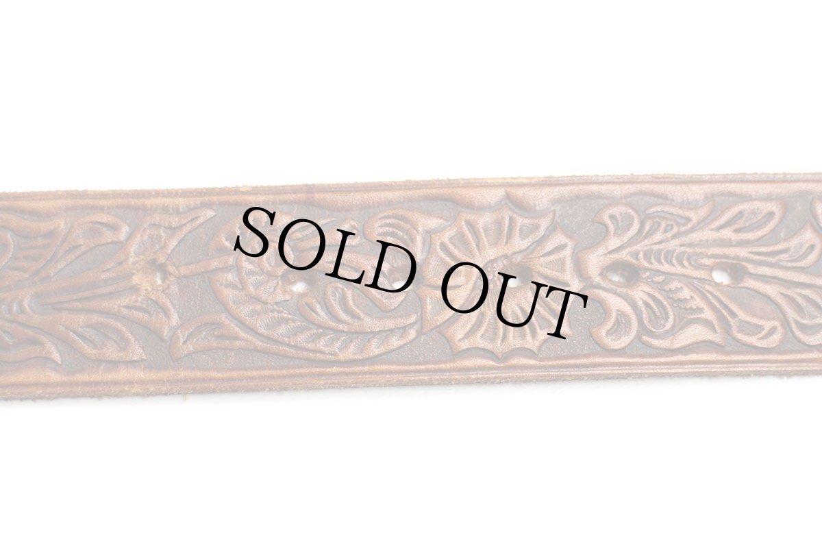 画像5: 80s oden バックル NANCY 花柄 カービング レザーベルト 茶 34 (5)