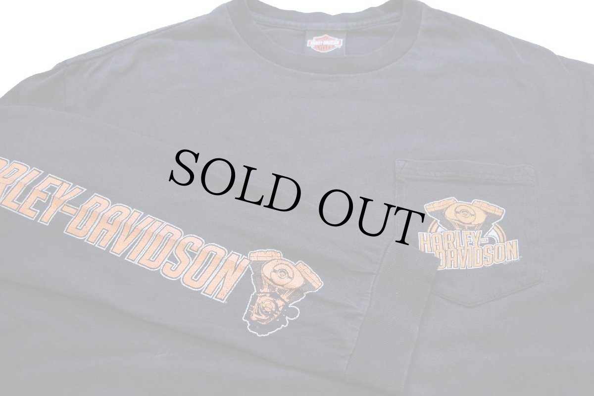 画像3: HARLEY-DAVIDSON MOTORCYCLES ハーレー ダビッドソン エンジン ロゴ BARNETT 両面&袖プリント コットン ポケット付き 長袖Tシャツ 黒 L (3)