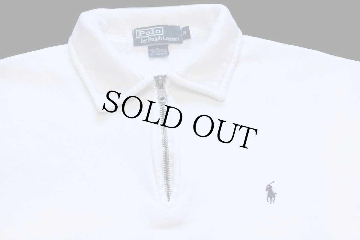 画像3: 00s ポロ ラルフローレン ワンポイント 襟付き ハーフジップ スウェット 白 M (3)