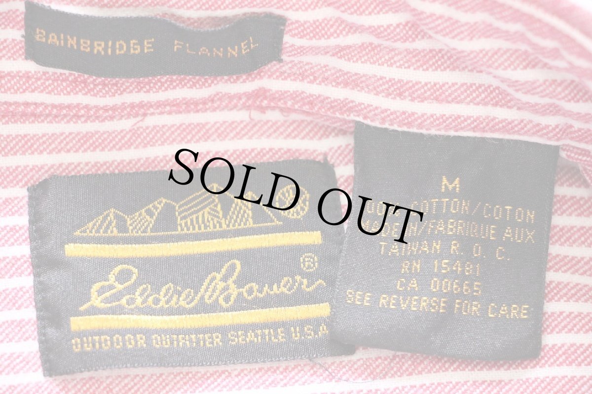 画像5: 80s EddieBauerエディーバウアー BAINBRIDGE FLANNEL ストライプ コットン ライト フランネルシャツ 赤×白 M (5)