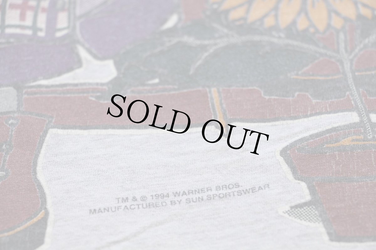 画像5: 90s WARNER BROS LOONEY TUNES バッグスバニー 両面プリント ツートン 切り替え コットン ベースボールシャツ 杢グレー×濃緑 XL (5)