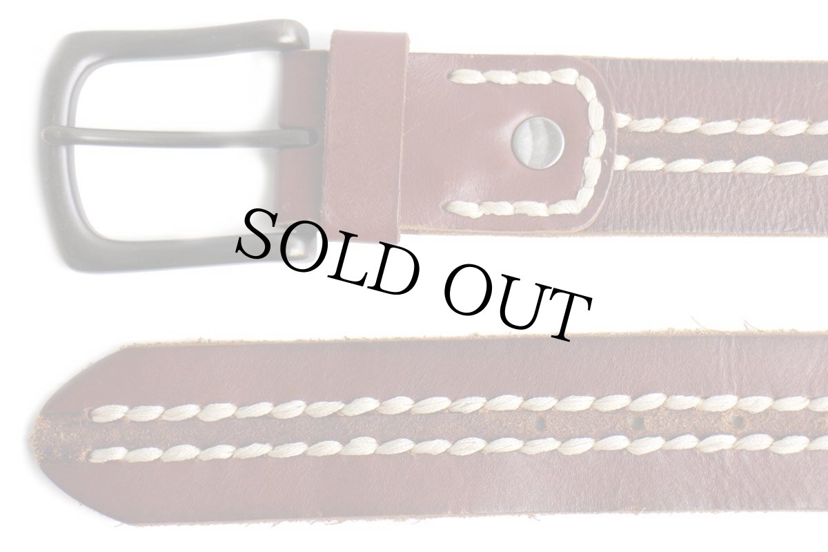 画像2: Lucky Brandラッキーブランド ステッチ装飾 レザーベルト 赤茶 40 (2)