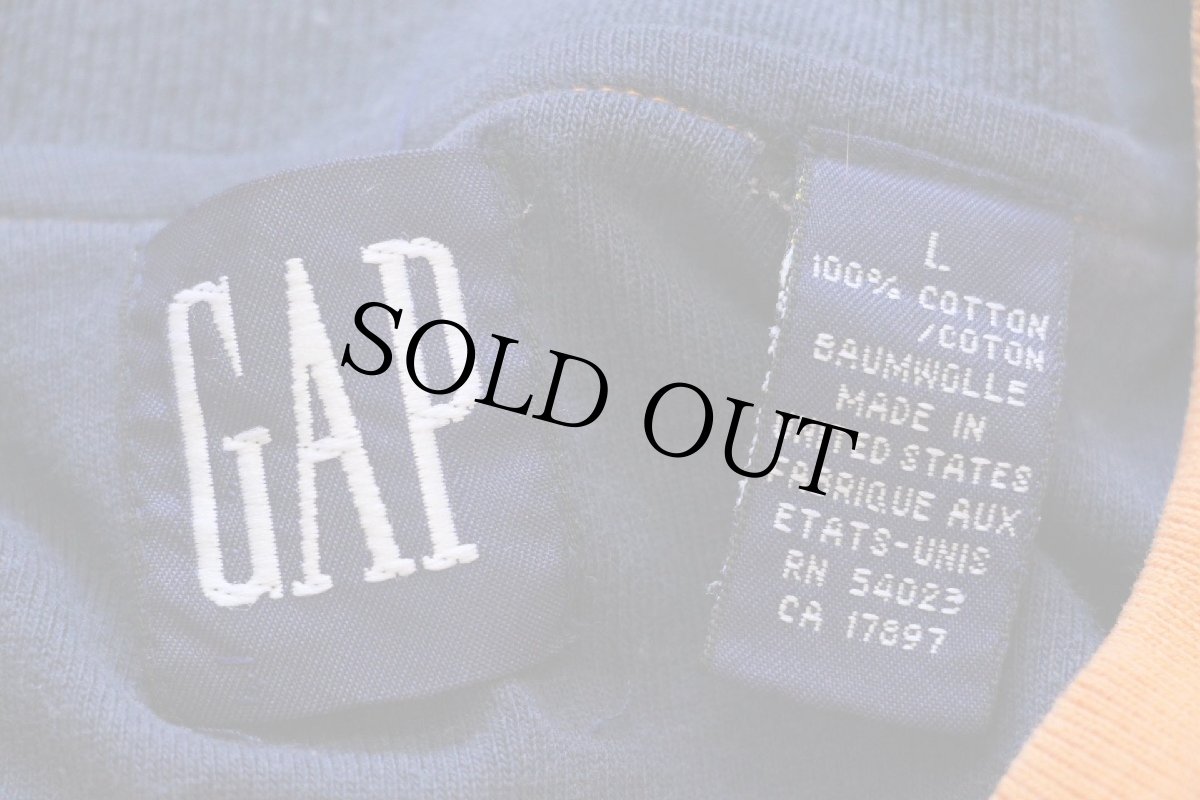 画像4: 90s USA製 GAPギャップ 太ボーダー コットン ポケット付き 長袖Tシャツ オレンジ×紺 L (4)