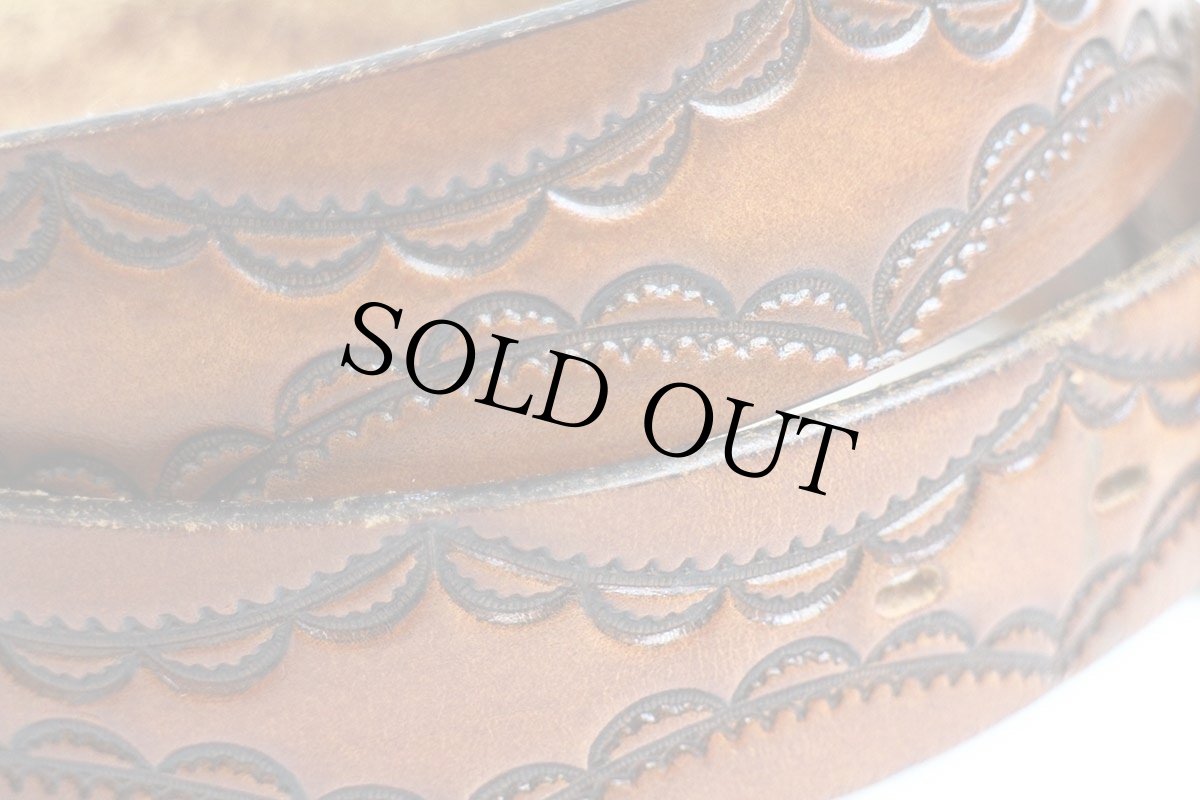 画像5: 80s USA製 UNKNOWN カービング フルグレイン カウハイド レザーベルト 茶 38/95 (5)