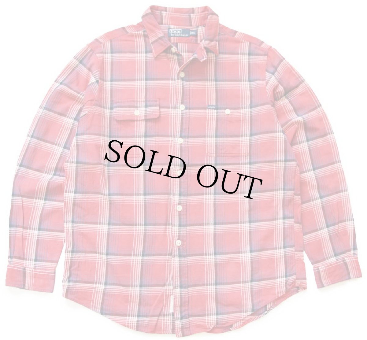 画像1: 00s ポロ ラルフローレン チェック チンスト付き ガチャポケ コットン ワーク ライトネルシャツ XL (1)